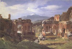 Achille-Etna Michallon Ruins of the Theater at Taormina (Sicily) (mk05) Norge oil painting art
